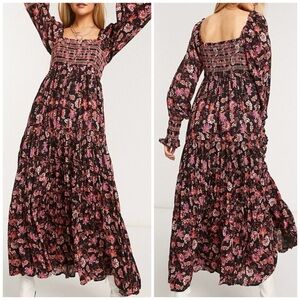 Free People Floral Maxi Dress - Black and Pink